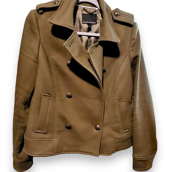 Banana Republic Olive Green Military Peacoat Wool Jacket | Women’s Small | NWOT - Picture 1 of 15